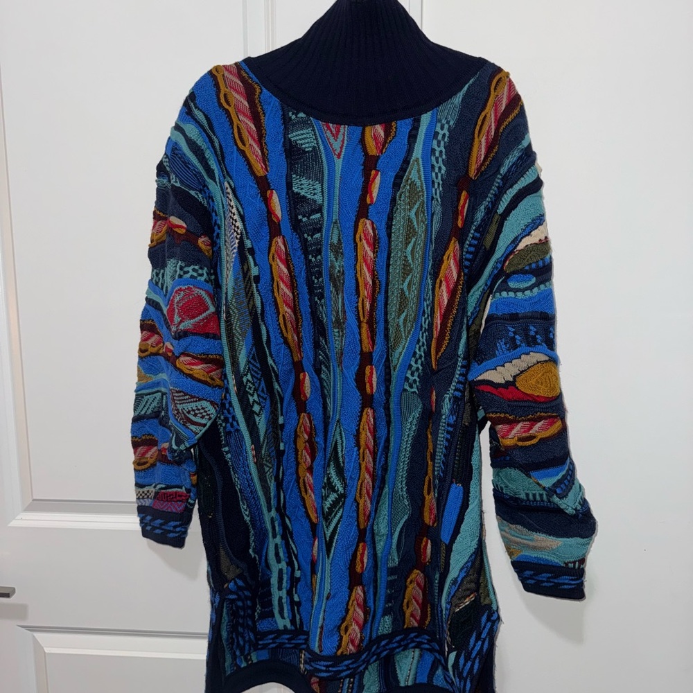 Coogi Turtleneck Vibrant Multicolor Knit Long Sweater